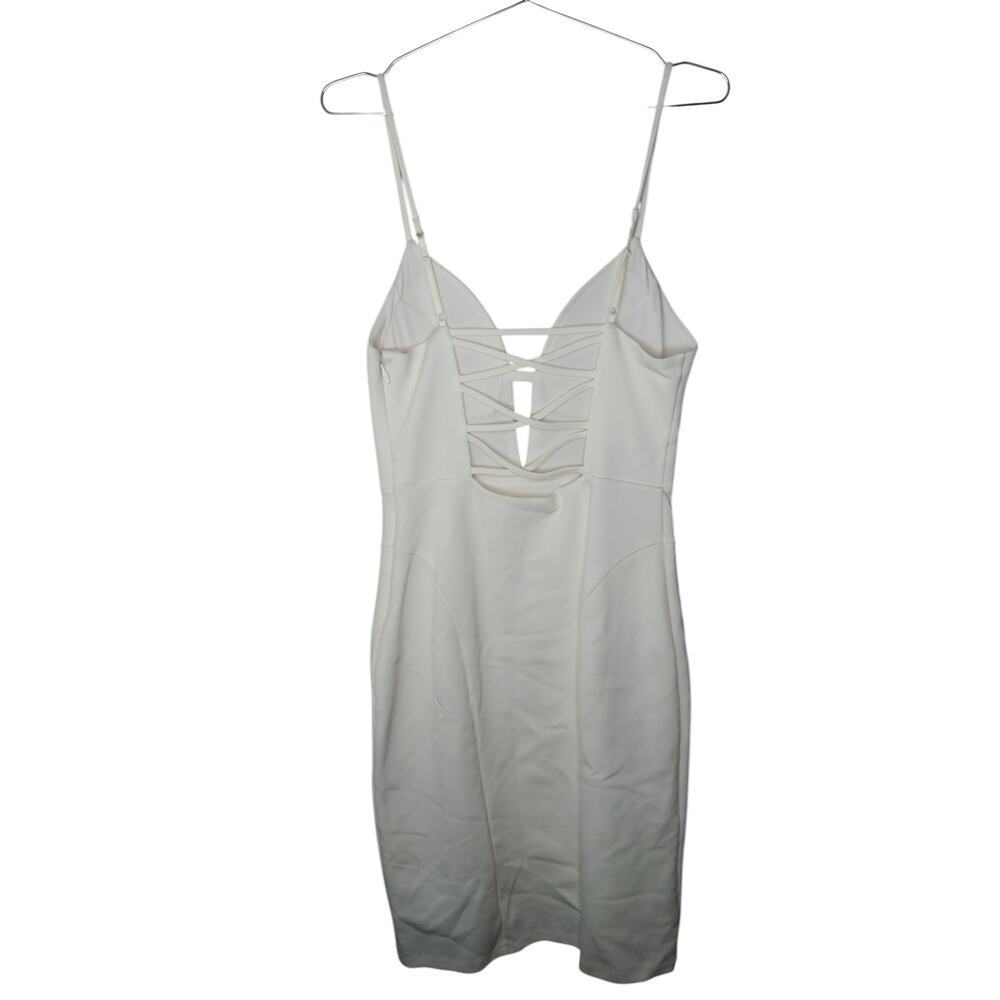 New Bebe White Bodycon Dress Size M $Deep V Criss Cross Back Party - Picture 4 of 12